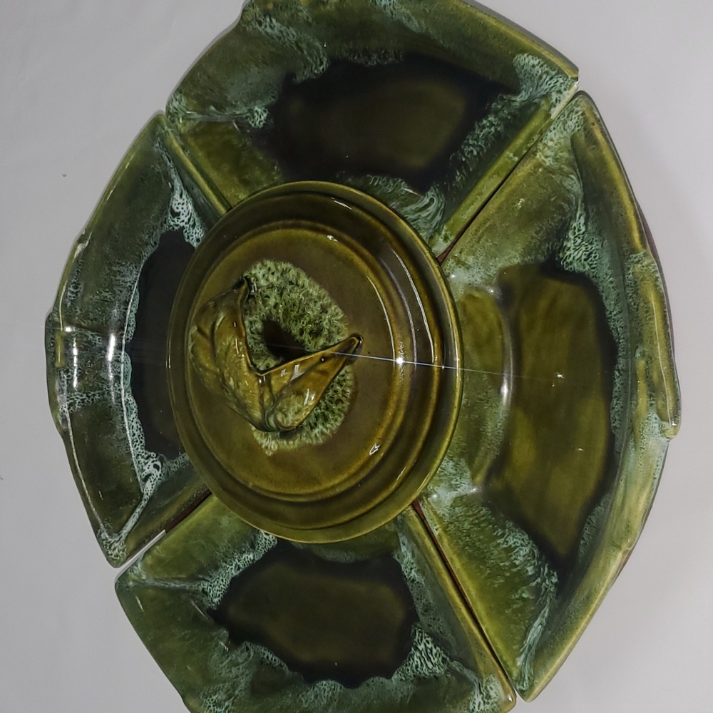 Mid Century modern green wade of california chips and dip appetizer set
